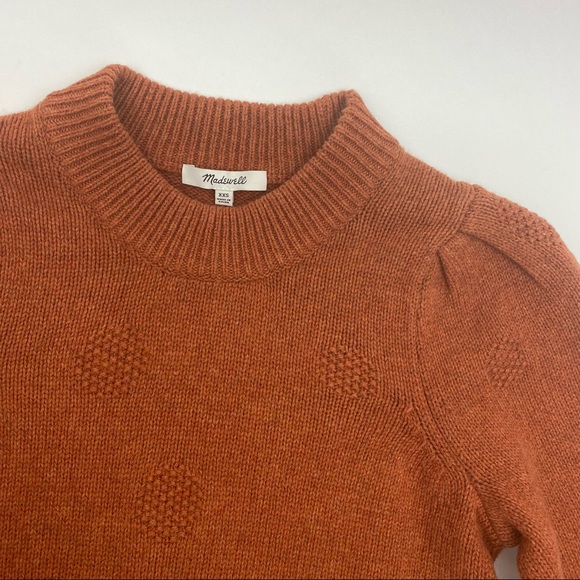Madewell Dotted Easton Puff Sleeve Pullover Sweater In Cotton Merino Yarn Rust - Picture 9 of 12